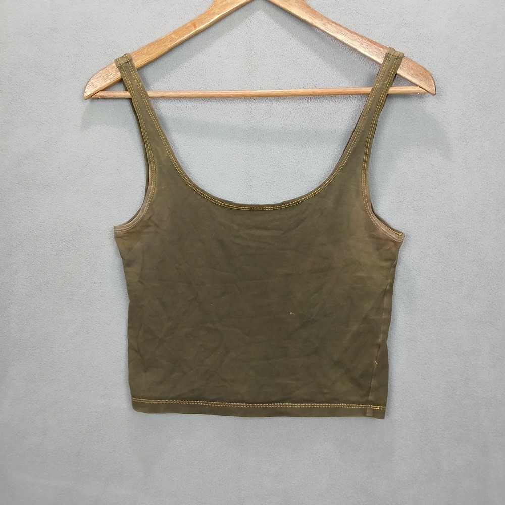 Forever 21 Cropped Tank Top Women Medium Dark Green Scoop Neck Wide Strap Modern